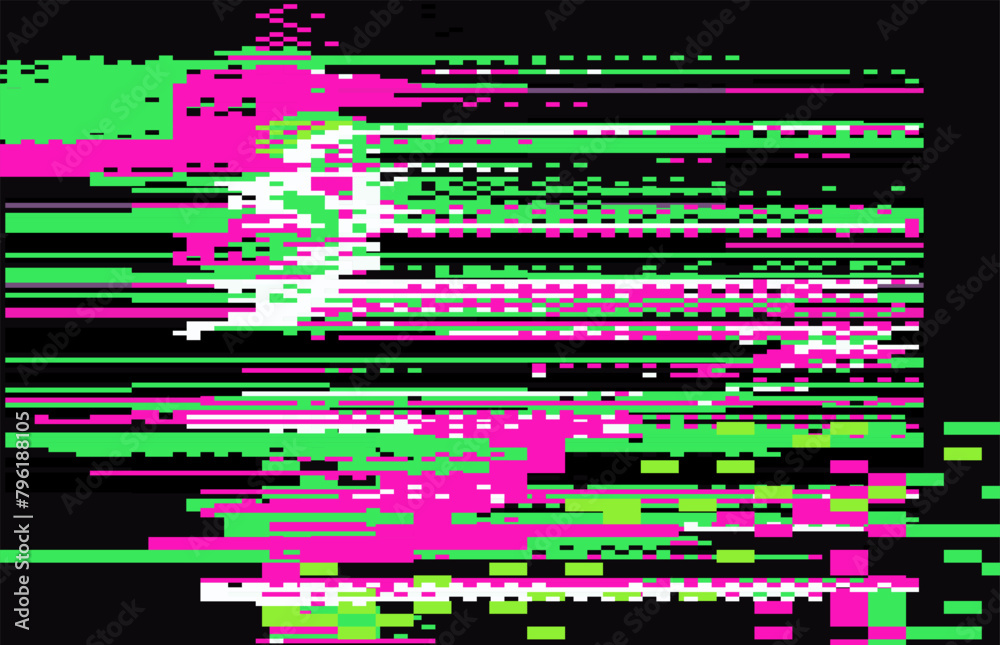 Aufkleber Bright background with pixel glitches and flickers. Concept vector illustration of a broken program code or malware damage. 