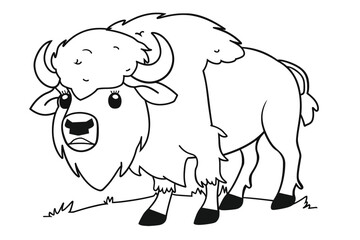 Naklejka premium Basic cartoon clip art of a bison, bold lines, no gray scale, simple coloring page for toddlers