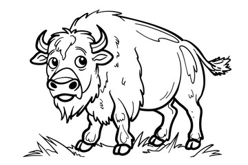 Obraz premium Basic cartoon clip art of a bison, bold lines, no gray scale, simple coloring page for toddlers