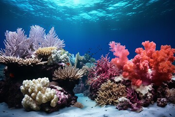 Naklejka na ściany i meble Underwater Coral Gradients: A Stunning Showcase of Marine Biodiversity in Reefs