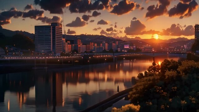 video sunset view by the river