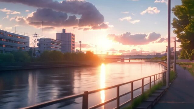 video sunset view by the river