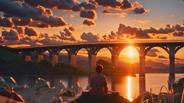 video someone sitting on a rock watching the sunset