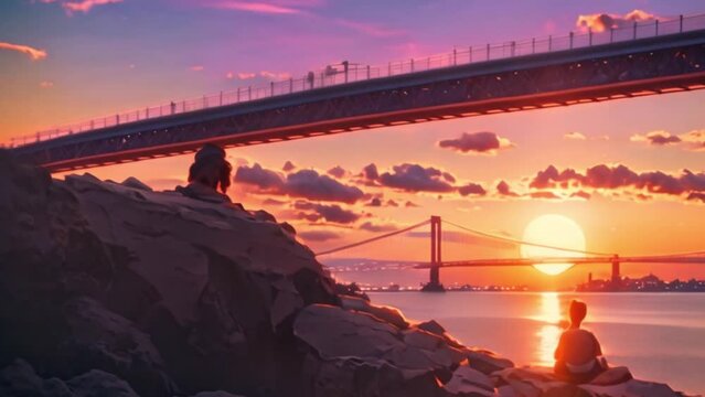 video someone sitting on a rock watching the sunset
