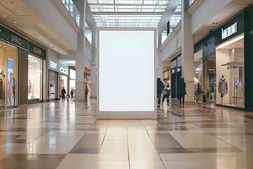 Isolated white promotion banner with copy space in shopping mall mockup. Concept Shopping Mall, Promotion Banner, Mockup, Isolated, Copy Space