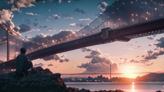 video someone sitting on a rock watching the sunset