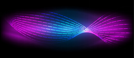 Automotive lighting inspired blue and purple wave on black background, showcasing visual effect lighting with hints of magenta, violet, electric blue. Perfect for entertainment or font design