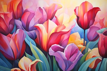 Vibrant Tulip Field Gradients: Lively Artistic Blooms
