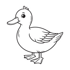 Line art of cute duck cartoon vector
