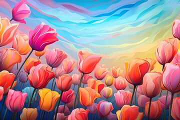 Radiant Tulip Fields: A Gradient of Vibrant Beauty