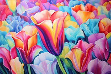 Vibrant Tulip Field Gradients: Vivid Floral Tapestry Masterpiece