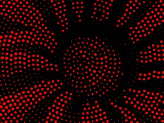 dark red spot and dot type halftone floral; petal pattern on a black background