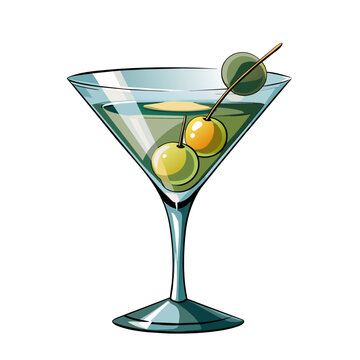 recommend clip art: Green alcohol cocktail with green lime isolated on white, vector illustration