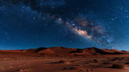 An otherworldly view of endless dunes stretching towards the starstudded horizon promising an unforgettable sleep under the open sky. 2d flat cartoon.