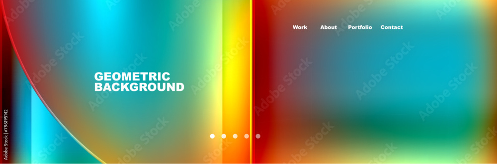 Poster this geometric background features a vibrant rainbow of colors including electric blue, magenta, and
