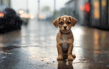 Lonely Puppy in the Rain: A Heartfelt Scene