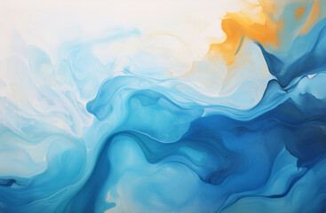 The painting is a beautiful blue and yellow swirl with a calming effect.