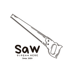 Saw Retro Vintage Line Art Logo Design