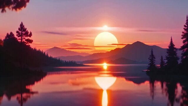 video beautiful sunset on the lake
