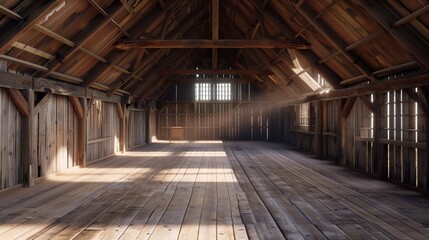 Sunlight streams through the window of a spacious wooden attic, highlighting its rustic charm.