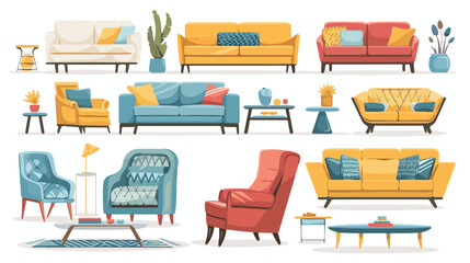 Sofa and chair sets and home accessories.Vector flat