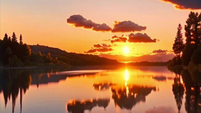 video beautiful sunset on the lake