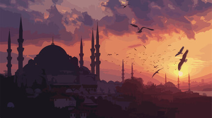 Suleymaniye Mosque at sunset in Istanbul Turkey. Zoom