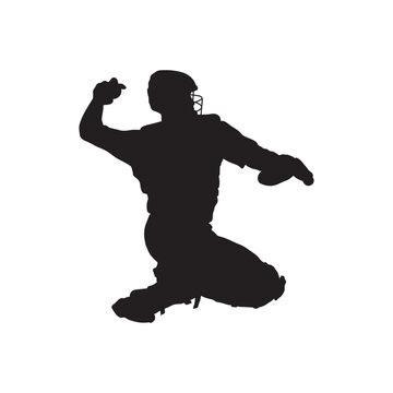 recommend clip art: silhouette of baseball player vector black and white background. 