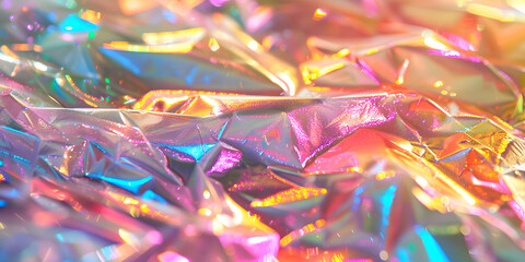 Holographic foil overlay, shimmering with iridescent colors, perfect for high-impact visuals in trendy graphic designs