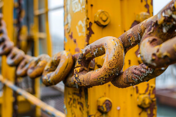 The robust links of a chain on oil machinery