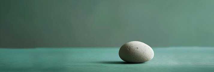 Minimalist zen concept with round stone on smooth green backdrop, simplicity and balance in design