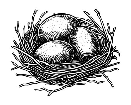 recommend clip art: egg in nest engraving black and white outline