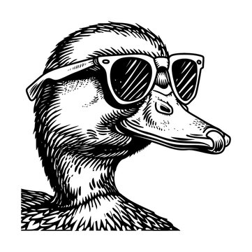 recommend clip art: duck wearing sunglasses engraving black and white outline