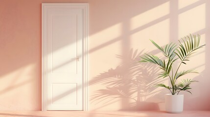 ピンクの壁と白いドア
