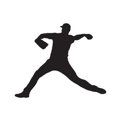 silhouette of baseball player vector black and white background. 