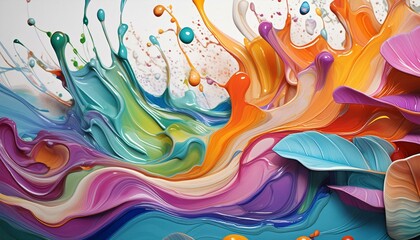 Abstract, bright paint splashing creating beautiful flowing and energetic scenes