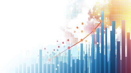 Fototapeta premium economic growth layers rising trend line with dots over cityscape all under soft gradient visual effect is informative aesthetically pleasing idea presentations financial analysis educational material