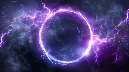 magical portal with plasma lightning round frame circle light effect isolated on black background