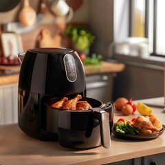 home cooking made easy with digital air fryer preparing crispy chicken wings and fresh vegetables