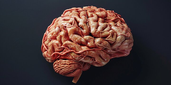 Innovative 3D rendering of human mind against dark backdrop.