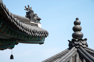 View of the eaves and roof in the traditional Korean building