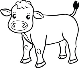 basic cartoon clip art of a Cow, bold lines, no gray scale, simple coloring page for toddlers