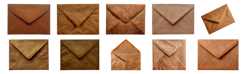 Assorted vintage brown paper envelopes cut out png on transparent background
