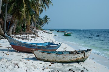 A picturesque island in Lakshadweep with pristine beaches and watercraft.