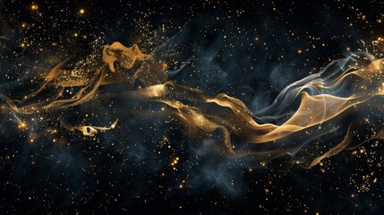 watercolor black gold glitter galaxy sky background