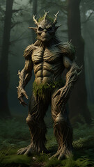 Fototapeta premium Helloween tree man fire eyes