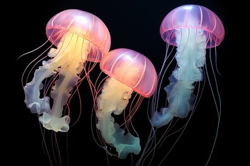 Enchanting Luminous Jellyfish Glow Gradients: Underwater Light Spectacle