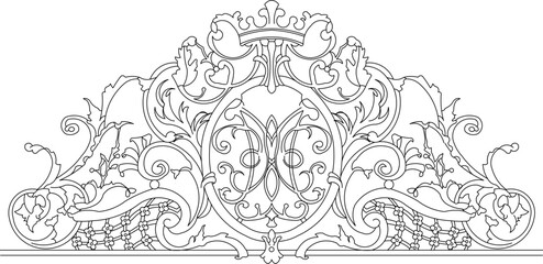 Naklejka premium vector illustration design sketch drawing ornament icon old classic vintage logo with engraved details 