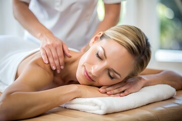 Obraz na płótnie Canvas woman relaxing in salon. back massage. wellness concept.