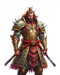 Freestanding samurai warrior in full armor and sword
